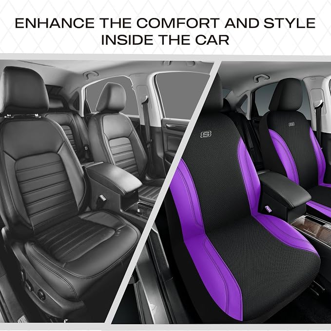 Skechers Work Seat Covers, Leather Seat Covers 5-Times Stronger Built-in Webbing, Oxford Fabric Front Seat Cover, Airbag Compatible, Automotive Comfort for Cars, Trucks, SUVs,Purple - Image 7