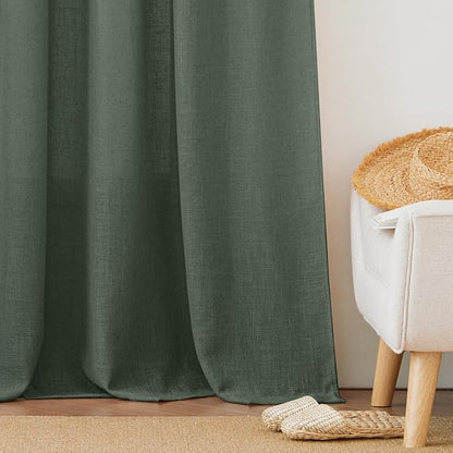 RYB HOME Spring Curtains for Living Room, Light Filtering Privacy Protection Linen Sheer Curtains for Sliding Glass Door, W 52 x L 90 inches, Hunter Green, 2 Panels Set - Image 7