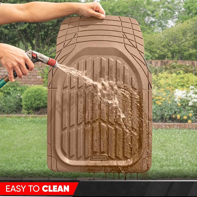 MotorTrend FlexTough Beige Car Floor Mats Rubber All Weather Automotive 2pc | Front Floor Mats for Cars - Waterproof Tan Car Mats Accessories Universal Fits Most Sedans, Compact SUV, Small Trucks - Image 7