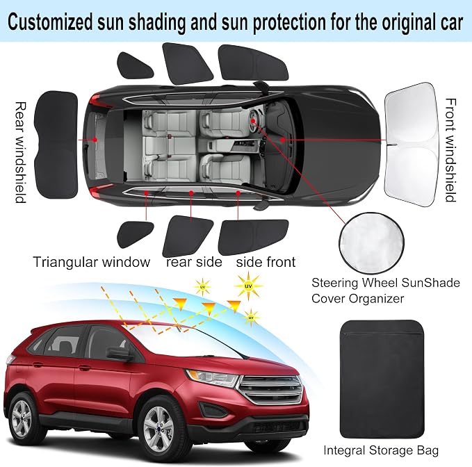 TINGLU Window Shades 8PCSfor Ford Edge 2015-2024 Accessories Car Side Full Windows Rear Triangular Windshield Sun Shade Sun UV Rays & Privacy Protection for Camping,Napping,and Relaxing - Image 3