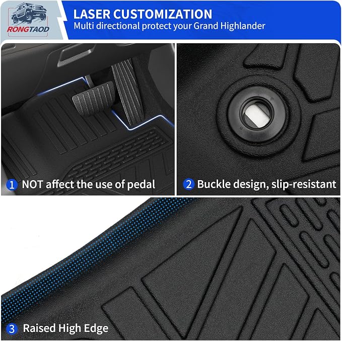 Rongtaod Floor Mats Set for 2024-2026 Toyota Grand Highlander 8-Seater | Trunk Mat with Backrest Mat Cargo Mat Cargo Liner 2nd Row Kick Mats TPE All Weather Grand Highlander Accessories - Image 3
