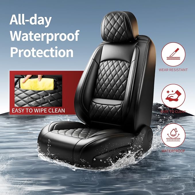 Car Seat Covers Compatible with GMC Terrain 2010-2025 2026 - Waterproof & Breathable Luxury Leather All-Weather Seat Cushions Protectors, Airbag Compatible, Only 2 Front seat Covers (Black) - Image 2