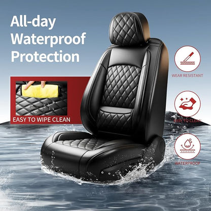 Fit for Tundra Seat Covers Compatible with Toyota Tundra 2007-2025 2026 - Waterproof Breathable Leather Automotive Seat Cushions Protector,Airbag Compatible,Only 2 Front seat Covers(Black) - Image 2