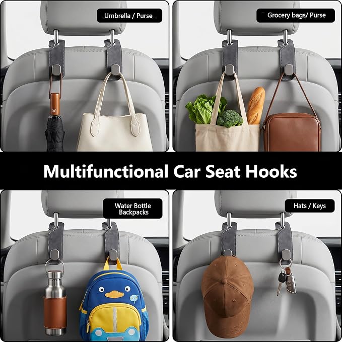 Purse Hook for Car Seat Headrest, Suede Car Purse Hook, Heavy Duty Car Hook Organizer for Handbags, Grocery Bags & Backpacks, Universal Car Hooks for SUV Truck Interior(Gray,2pcs) - Image 7