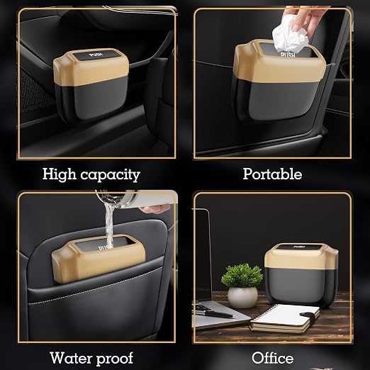 2 Pack Car Trash Can with Lid, Built-in Storage Garbage Bag, Gold | Leakproof Car Door Trash Can with Hook, 60pcs Trash Bags, Mini Automotive Garbage Bin for Vehicle, Office, Home - Image 5