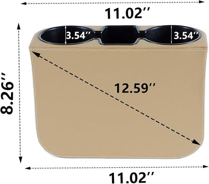 IOKONE Cup Holder for Car, Console Side Pocket, PU Leather Cover, Beige | Car Seat Gap Filler Organizer, Front Seat Organizer, Drink Holder for Car, Cell Mobile Phone Holder, Car Coin Holder - Image 4