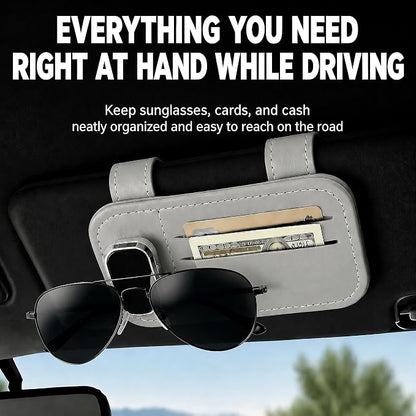 Car Visor Glasses Clip - PU Leather Card Holder,Double Clips | Slim Profile,Quick Access,Secure Hold,Vehicle Sunglasses Storage,Parking Pass,ID Card,Cash & Receipt Organizer - Image 2