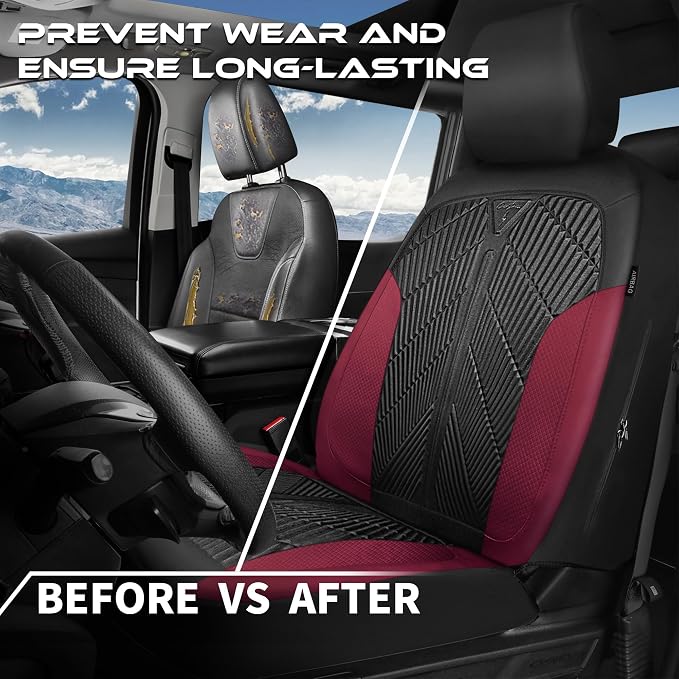 CAR PASS Waterproof Black Red Car seat Covers Front Seat Covers Neoprene Wetsuit,All-Weather Non-Slip Durable,Universal Fit for SUV Sedan Truck Automotive,Armrest Airbag Compatible,Emboss Black Red - Image 5