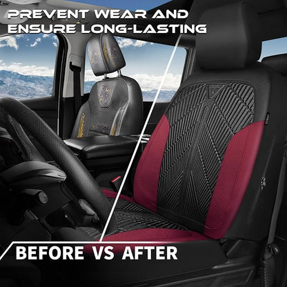 CAR PASS Waterproof Black Red Car seat Covers Front Seat Covers Neoprene Wetsuit,All-Weather Non-Slip Durable,Universal Fit for SUV Sedan Truck Automotive,Armrest Airbag Compatible,Emboss Black Red - Image 5