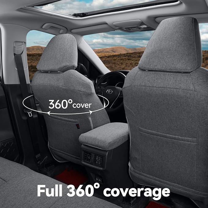 Front Tacoma Seat Covers Custom Fit for 2024-2026 Toyota Tacoma SR,SR5,TRD Sport,TRD Off-Road,Limited,Fully Covered Breathable Polyester Truck Seat Protector (Front Row Only,Gray) - Image 3