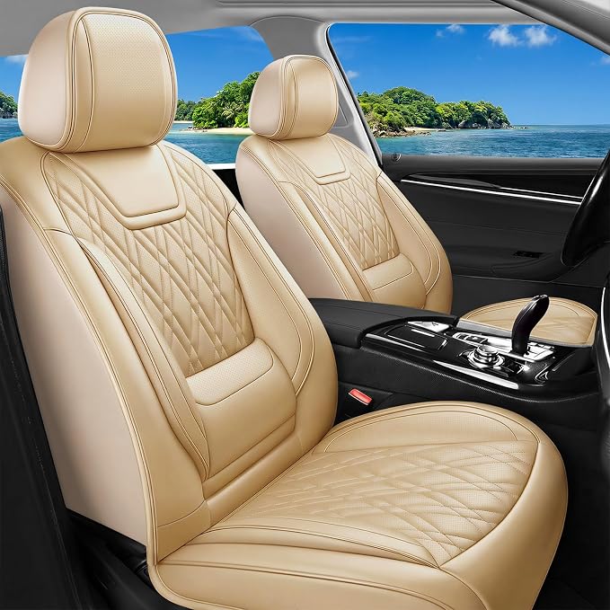 for Subaru Crosstrek 2016-2026 Car Seat Covers, Full Set, Beige | Luxury Full Coverage Leather Seat Protectors, Waterproof Breathable, Non-Slip, Easy to Install, Airbag Compatible, All-Season by Unknown