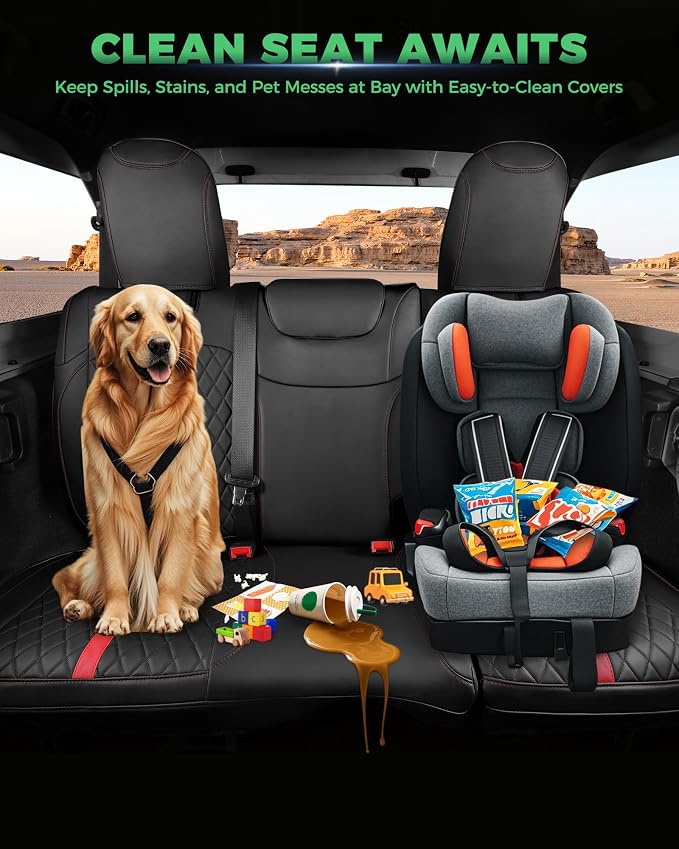 RIDEPOSH for Jeep Wrangler Leather Custom Car Seat Covers Full Set 4 Door | 2018-2026 JL, without Rear Cup Holder, Not for 4XE, Luxury Waterproof Protector, 40/60 Spilt, 5 Seats, Full Coverage, Durable - Image 7