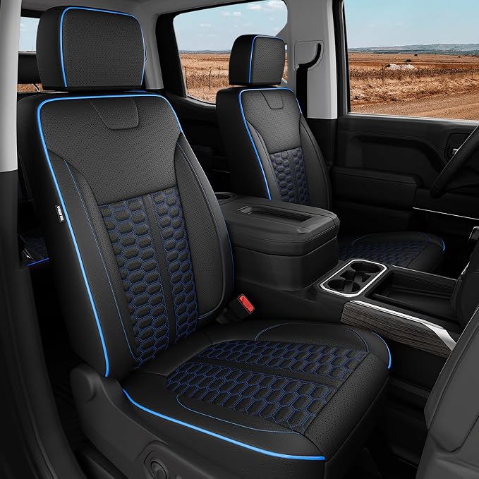 RIDEPOSH Custom Leather Seat Covers for Silverado/Sierra 1500 2019-2026 | Only Crew Cab, Fits 2500/3500HD 2020-2026, Jump Seat Cover(armrest storage only), Protective, Scratch-resistant, Easy-clean by RIDEPOSH