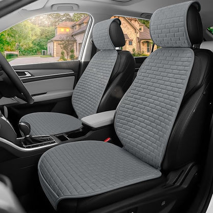 2Pcs Dark Gray Linen Car Seat Covers Front Seats Covers for Van SUV Truck | Breathable Cloth Fabric Durable Non-Slip Car Seat Protector - Image 8