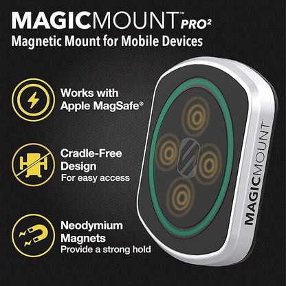 Scosche MP2DVM MagicMount Pro2 Magnetic Cell Phone Holder, Adhesive Car Dashboard Mount with Removable Vent Clip, Hands-Free Phone Stand Compatible with MagSafe, iPhone 16/15/14/13/12 Series and More - Image 2