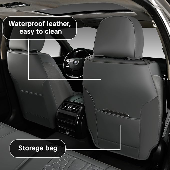 Full Set of Dark Gray Genuine Leather Seat Covers, Universal Fit | Four-Layer Anti-Slip Design with Lumbar Support - Image 6