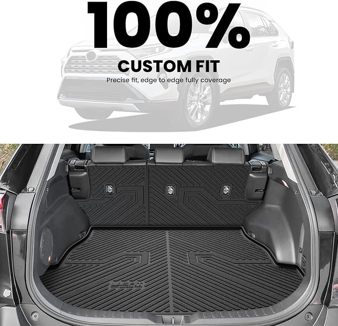 LASFIT Cargo Trunk Mat for Toyota RAV4 2019-2025 (Include Hybrid) | 100% TPE All Weather Rear Cargo Liner with Backrest Mats Custom Fit Waterproof RAV 4 Automotive Accessories, Black - Image 2