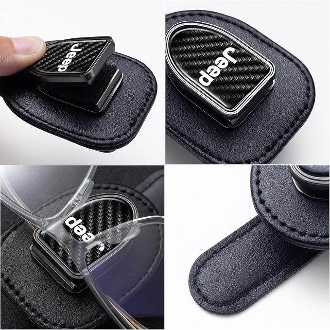 Sunglasses Holder, Leather Glasses Holders Compatible with Jeep Series Car Sun Visor, Eyeglasses Hanger and Ticket Card Clip Eyeglasses Mount for Car, for Accessories, Black - Image 3