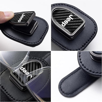 Sunglasses Holder, Leather Glasses Holders Compatible with Jeep Series Car Sun Visor, Eyeglasses Hanger and Ticket Card Clip Eyeglasses Mount for Car, for Accessories, Black - Image 3