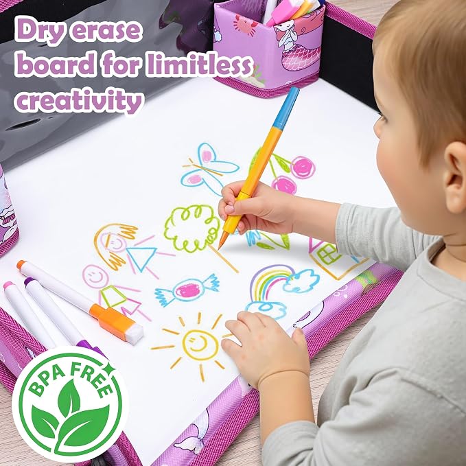 Toddler Car Seat Travel Tray FOR Road Trip Activities, 1PCS Mermaid | With 16.7" x 13.4" Smooth Dry Erase Board, Cup holders, Ddjustable Strap & Shoulder Carry Strap - Image 3
