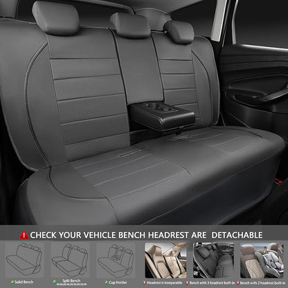 CAR PASS Piping Faux Leather Car Seat Cover Full Set,Grey Breathable Leather Seat Covers for Cars, Airbag Compatible,Universal Fit for SUVs,Van,Sedans,Small Trucks (Full Set, All Gray) - Image 5