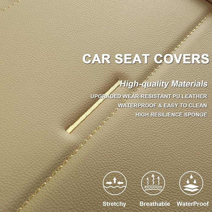 West Llama Bottom Seat Covers, Include 1 Pair Front Seat Protector and 1 Rear Seat Cover, Universal PU Leather Seat Covers for 90% Cars (Beige) - Image 5