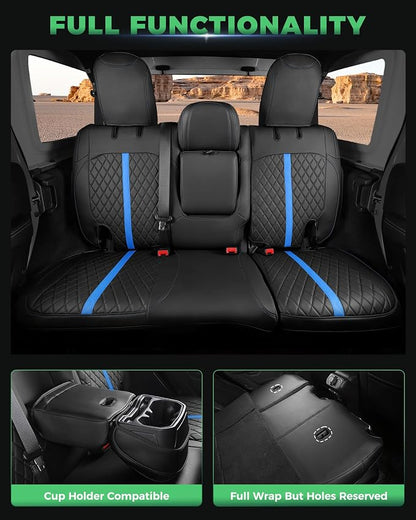 RIDEPOSH for Jeep Wrangler Leather Custom Car Seat Covers Full Set 4 Door | 2018-2026 JL, with Rear Cup Holder, Not for 4XE, Luxury Waterproof Protector, 40/60 Spilt, 5 Seats, Full Coverage, Durable - Image 5