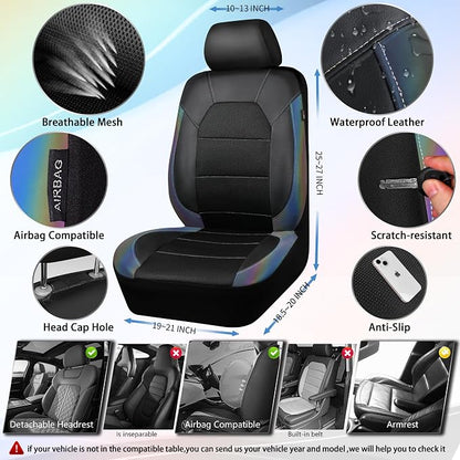 CAR PASS Leather Car Seat Covers Front Seats only, with Air Mesh Front Seat Covers Breathable, Cool Automotive Seat Covers 2 Pack, Universal Fit Most Cars,SUV,Truck,Van Airbag Compatible(Iridescent) - Image 2