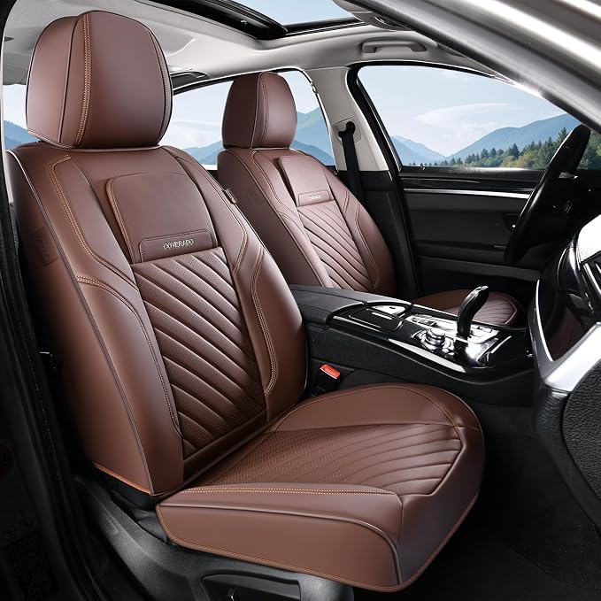 Coverado Car Seat Covers Full Set 5 Pieces, Luxury Nappa Leather Seat Covers Universal Fit Waterproof Non-Slip Breathable Front & Back Automotive Seat Protectors for Cars, SUVs, Trucks - Image 2