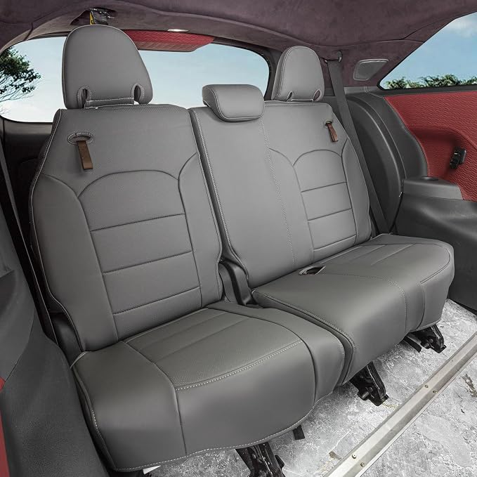 coverdream Car Seat Covers for 2024-2026 Hyundai Santa Fe,7 Seats Full Set | For 2024-2026 SE, SEL, XRT& Hybrid SEL, 2nd-Row 40/60 Split Seats W/Armrest, Faux Leather (Light Grey) - Image 2