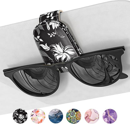 Sunglasses Holder for Car Visor, Magnetic Leather Car Sunglass Holder, Car Sun Visor Glasses Hanger Clip, Car Interior Accessories for Women Men, Fits All Size Eyeglasses by NPOOYI