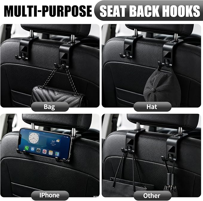 ZSDY Car Seat Headrest Hooks Heavy Duty Vehicle Back Seat Storage Organizer Hanger for Purse Grocery Bags Coat Universal Car Interior Accessories 2 Pack, Black - Image 5