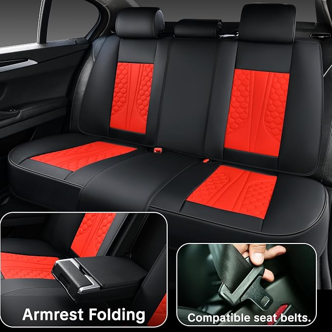 Red Car Seat Covers Full Set Luxury Waterproof | Leather Auto Seat Protector with Airbag Compatible Design, Breathable Non-Slip Cushion, Easy Installation, Fits Most Cars - Image 7