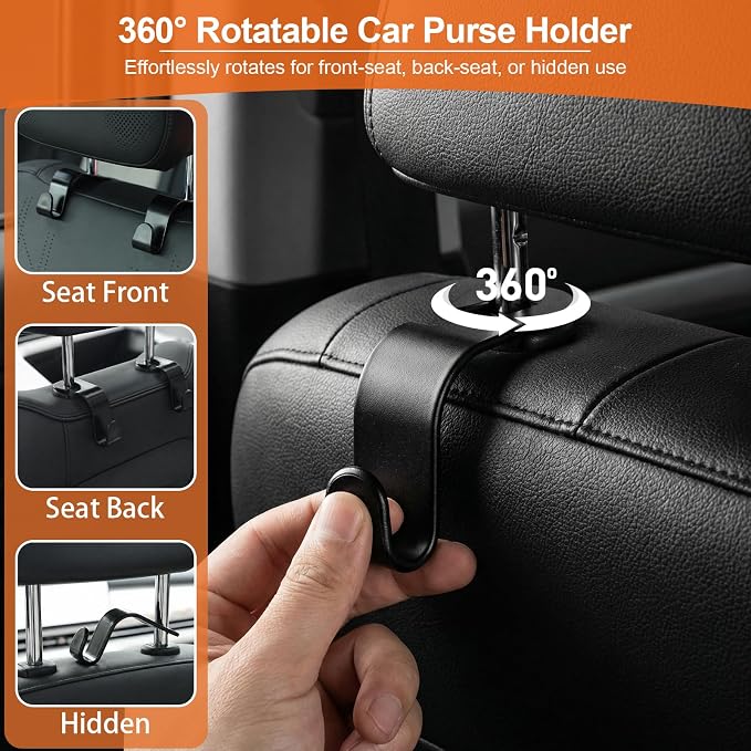 EZ COZY Purse Hook for Car 4 Pack, Deep Anti-Drop Car Seat Hooks for Headrest, Thick ABS Plastic Holds 55 Lbs, Heavy Duty Car Purse Holder & Car Accessories Interior for Handbags, Car Organizer Black - Image 6