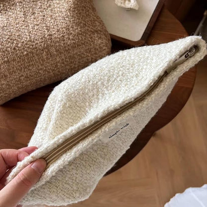 RSRSLEII Travel Woven Woolen Makeup Bag, Vintage Toiletry Bag(03Beige Wool) | Aesthetic Portable Cosmetic Bag with Zipper, Cute Makeup Pouch with Canvas Lining, Car Storage Bag for Women and Girls - Image 6