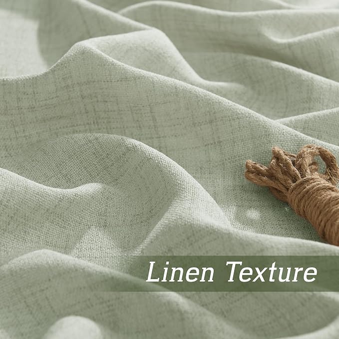 RYB HOME Linen Sheer Curtains and Drapes 84 inches Long for Living Room | Breathable, Weave Textured, Rod Pocket, for Bedroom, Semi Sheer, Sage Green, W52 x L84, 2 Panels Set - Image 4