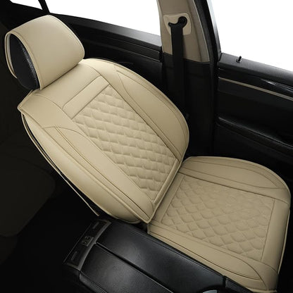 Car Seat Covers Front Pair,Universal Fit for Most Cars,SUV,Sedans and Pick-up Trucks,Automotive Faux Leather Vehicle Cushion Covers(Front Pair,Beige) - Image 5