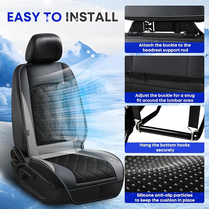 [2026 Upgrade] Cooling Car Seat Cover Ventilated Seat Cushion Summer Driving 12V-24V Ventilated Car Seat Cushion with 2 Powerful Turbo Fans with 3-Speed Adjustable Universal Fit Most Car-Slight Grey - Image 5