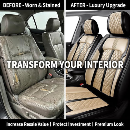 Fit Palisade Car Seat Covers for Select Hyundai Palisade 2000-2026 - Premium Full Coverage Leather, Airbag Compatible, Waterproof & All Weather Seat Cushion Protector, 5 Seats, Black+Beige - Image 4