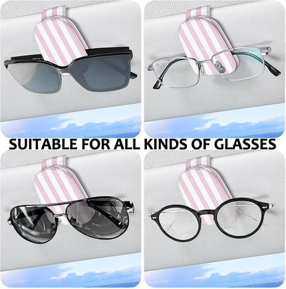 2 Pack Magnetic Leather Sunglass Holder, Universal Magnetic Car Eyeglass Hanger Clip for Different Size Eyeglasses, Car Visor Accessories (Pink Stripes) - Image 5