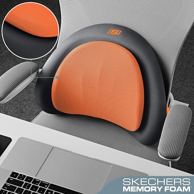 Skechers Lumbar Pillow Premium Memory Foam, Double-Layer-Office Chair Cushion for Tailbone Pain Relief,Butt Pillow for Office Chair,Car seat Cushion,Long Sitting Office Workers,and Car Drivers,Orange - Image 4