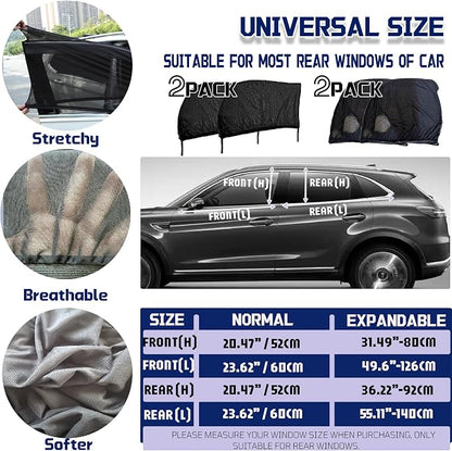 Car Window Screens for Side Windows, OUTTDID 4 Pack Side Window Sun Shades,Stretchy Mosquito Net Cover Fit Cars SUVs - Front & Rear - Image 2