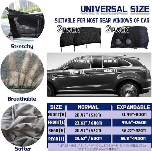 Car Window Screens for Side Windows, OUTTDID 4 Pack Side Window Sun Shades,Stretchy Mosquito Net Cover Fit Cars SUVs - Front & Rear - Image 2