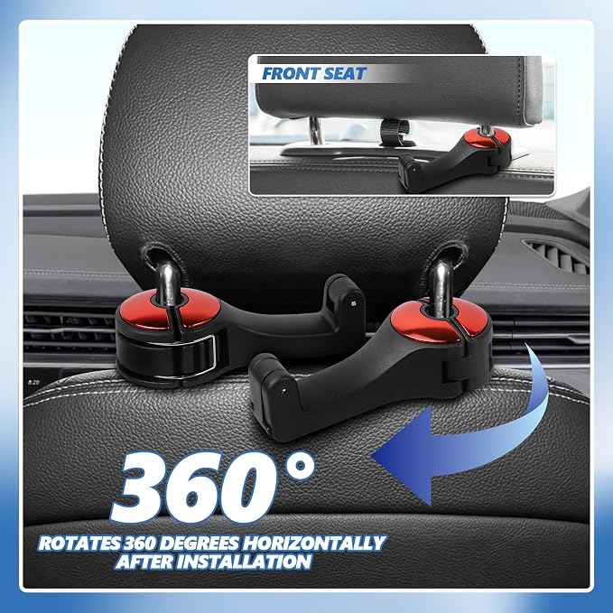2PCS Car Headrest Hidden Hook, 2 in 1 Car Seat Hook with Phone Holder, Auto Back Seat Hanging Hook for Handbag Clothes Grocery, Universal Vehicle Purse Hooks Holder Organizer (Red) - Image 5