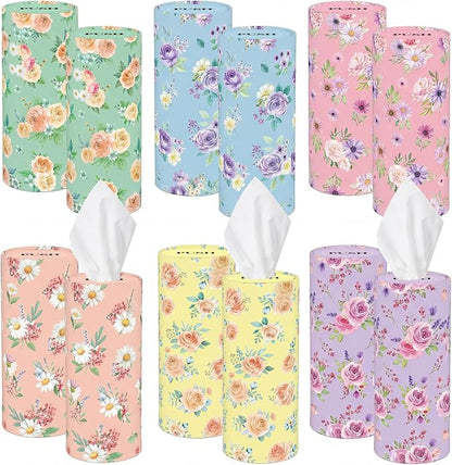 Outus 12 Pcs Spring Floral Car Tissues Cylinder Holder Flowers Round Tissue Box Cup Holder 3 Ply Facial Napkins Napkins Container for Car Home Office Dispenser Travel by Outus
