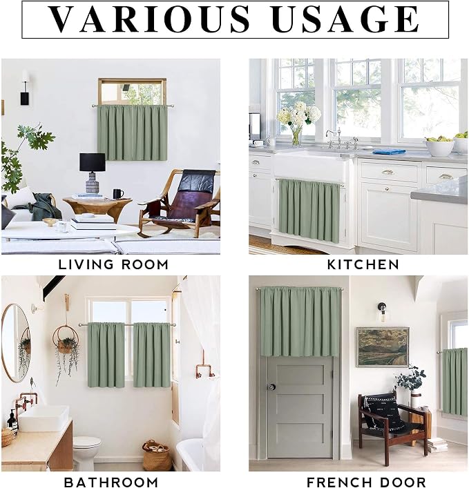 RYB HOME Blackout Curtains for Bedroom Living Dining Room 84 inches Long | Privacy Protection,Thermal Insulated,Sunlignt Heat Blocking,Drapes for Nursery Rental Room,W42 x L84,Greyish Green,2 Panels - Image 8