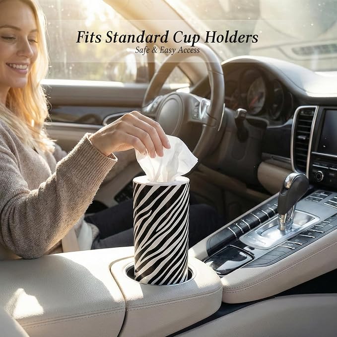 Car Tissues Cylinder for Cup Holder - Refillable Round Tissues Canister with 2 Packs Tissue - Wild Safari Car Interior Decor Accessories for Women & Men - Fits Standard Cars Cup Holders (Zebra Print) - Image 3