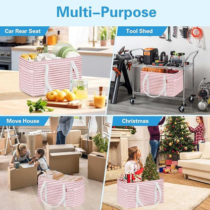 LHZK 2 Pack Utility Tote Bag with Metal Wire Frame and the Sides Rinforced, Large Tote Bag with Handle, Reusable Grocery Bags Foldable, Beach Bag, Car Tote (Pink, 18.5''x11.8''x11.5'') - Image 9