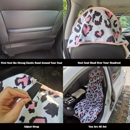 Car Seat Cover Protector Front Seats,for Gym Workout,Running,Swimming,Beach and Hiking,Waterproof Sweat Towel Bucket Seat Covers for Cars SUV Trucks (Leopard Print, 2Pcs) - Image 4