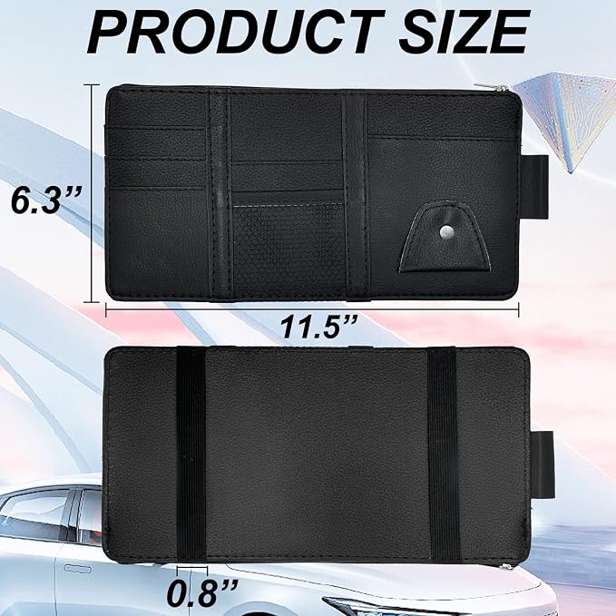 Keedolla 2Pcs Car Sun Visor Organizer, Auto Interior Accessories Pocket Organizer Car Visor Storage Pouch Holder with Zipper Pocket for Sedan, Truck, SUV - Black - Image 3